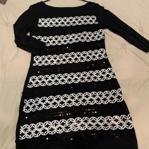 Quarter sleeve black dress with sequin party dress